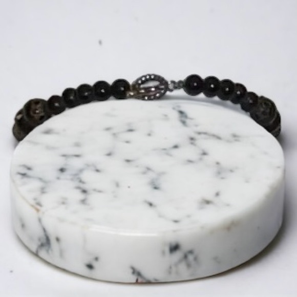 Women’s Necklace -Black Onyx/Sterling Silver Pendant & Beads -Substantial Choker - Picture 2 of 10